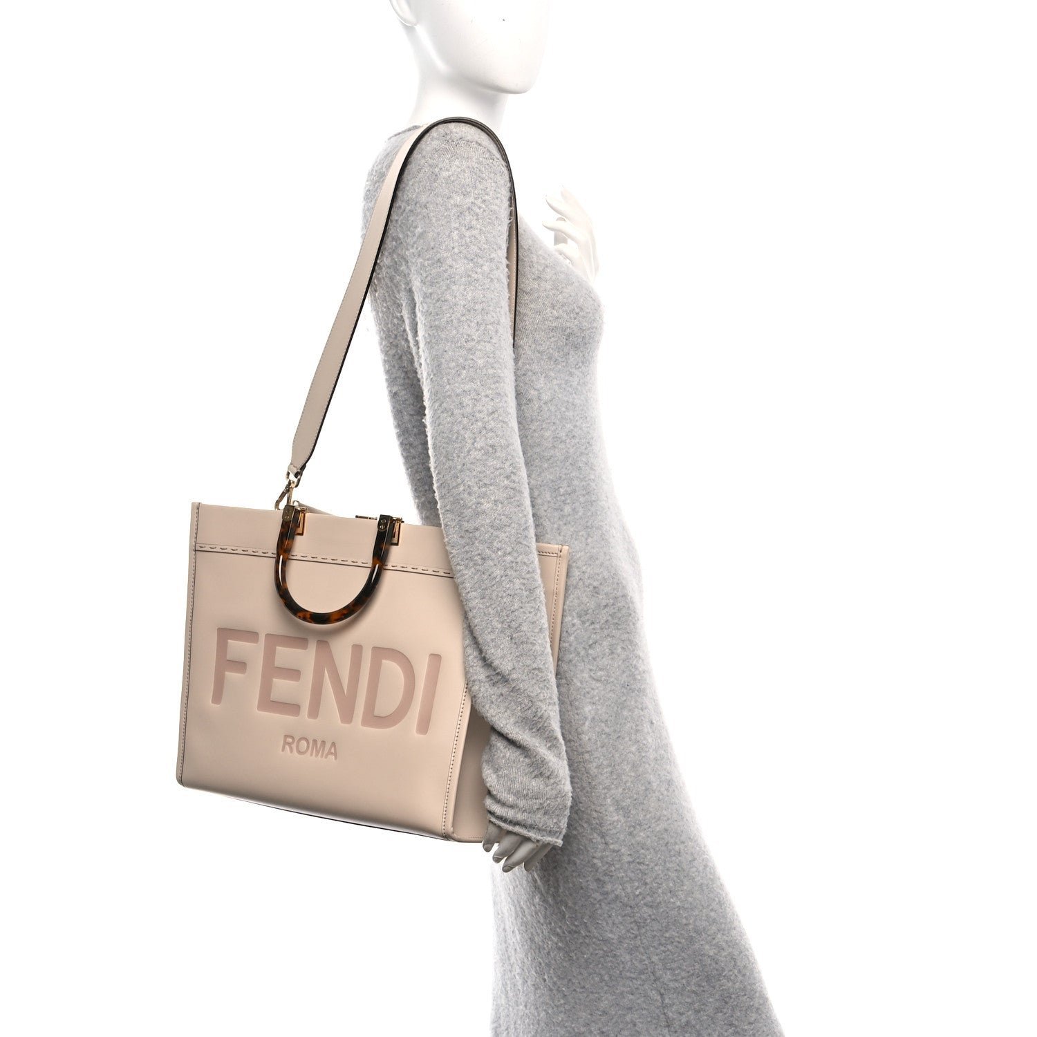 Fendi Vitello King Plexiglass Logo Embossed Medium Fendi Sunshine Shopper Tote - Image 2