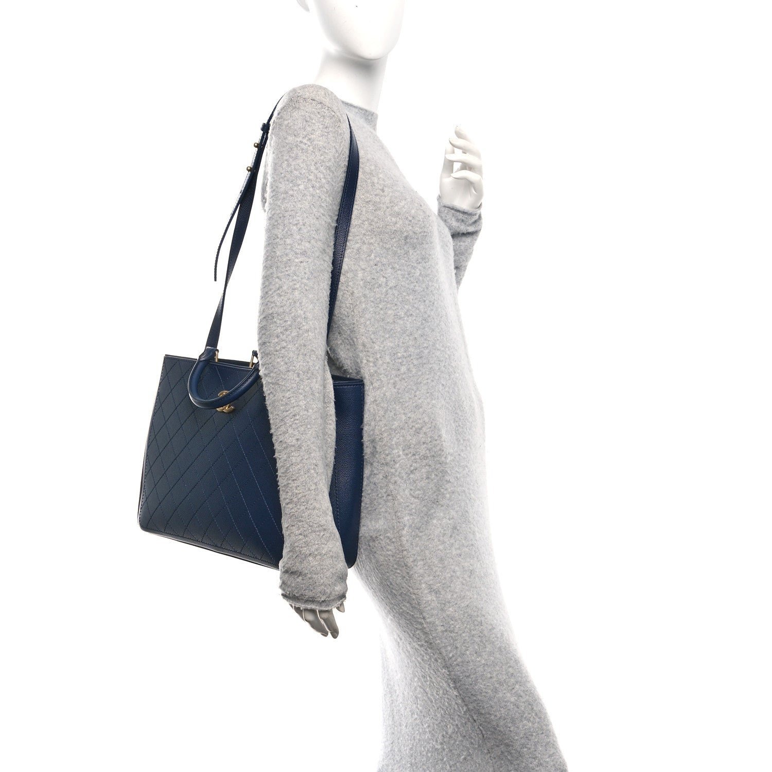 Bullskin Stitched Bi-Color Large Shopping Tote Blue - Image 2