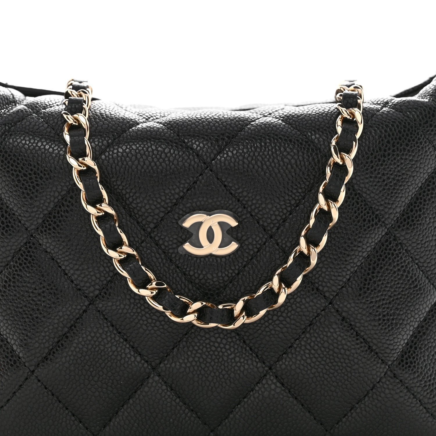 Caviar Quilted Hobo Clutch With Chain Black - Image 8