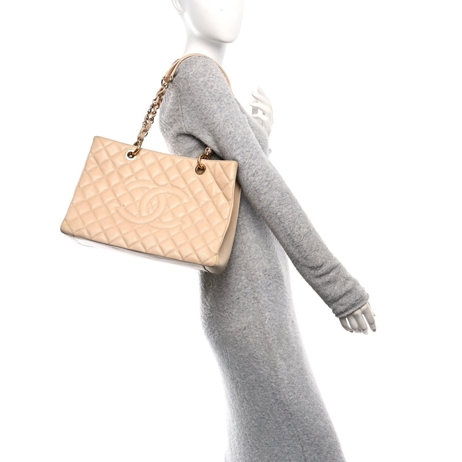 Caviar Quilted Grand Shopping Tote GST Beige - Image 2