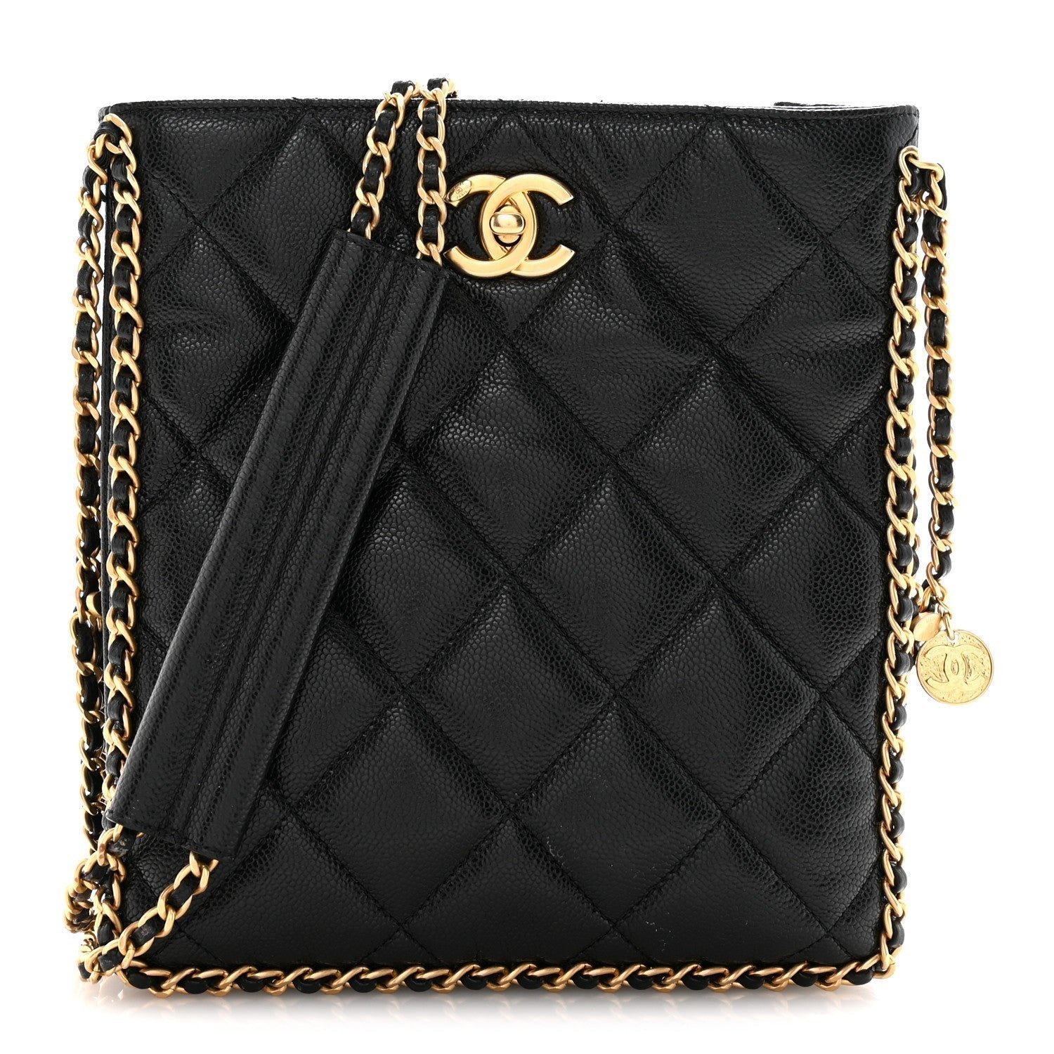 Caviar Quilted Mini Never Ending Chain Tote Black