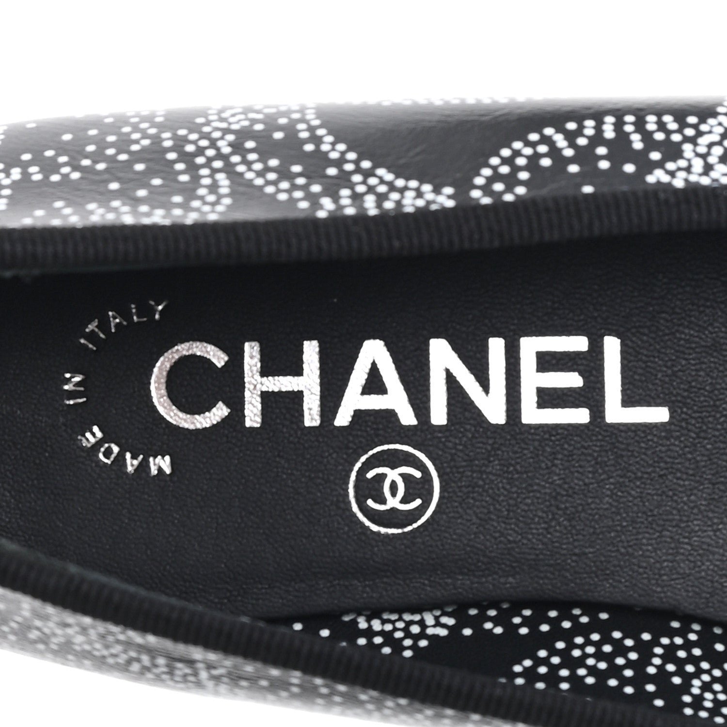 Calfskin Camellia Printed Cap Toe Ballerina Flats 36 Black White - Image 8