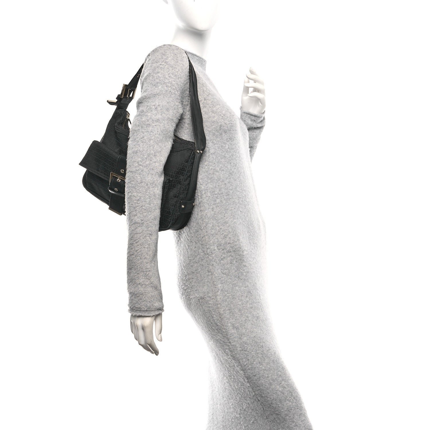 Baguette Black Zucca Canvas Bag with Leather Trim - Image 2