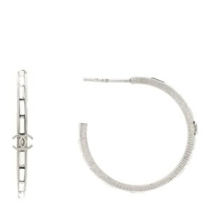 Baguette Crystal CC Hoop Earrings Silver