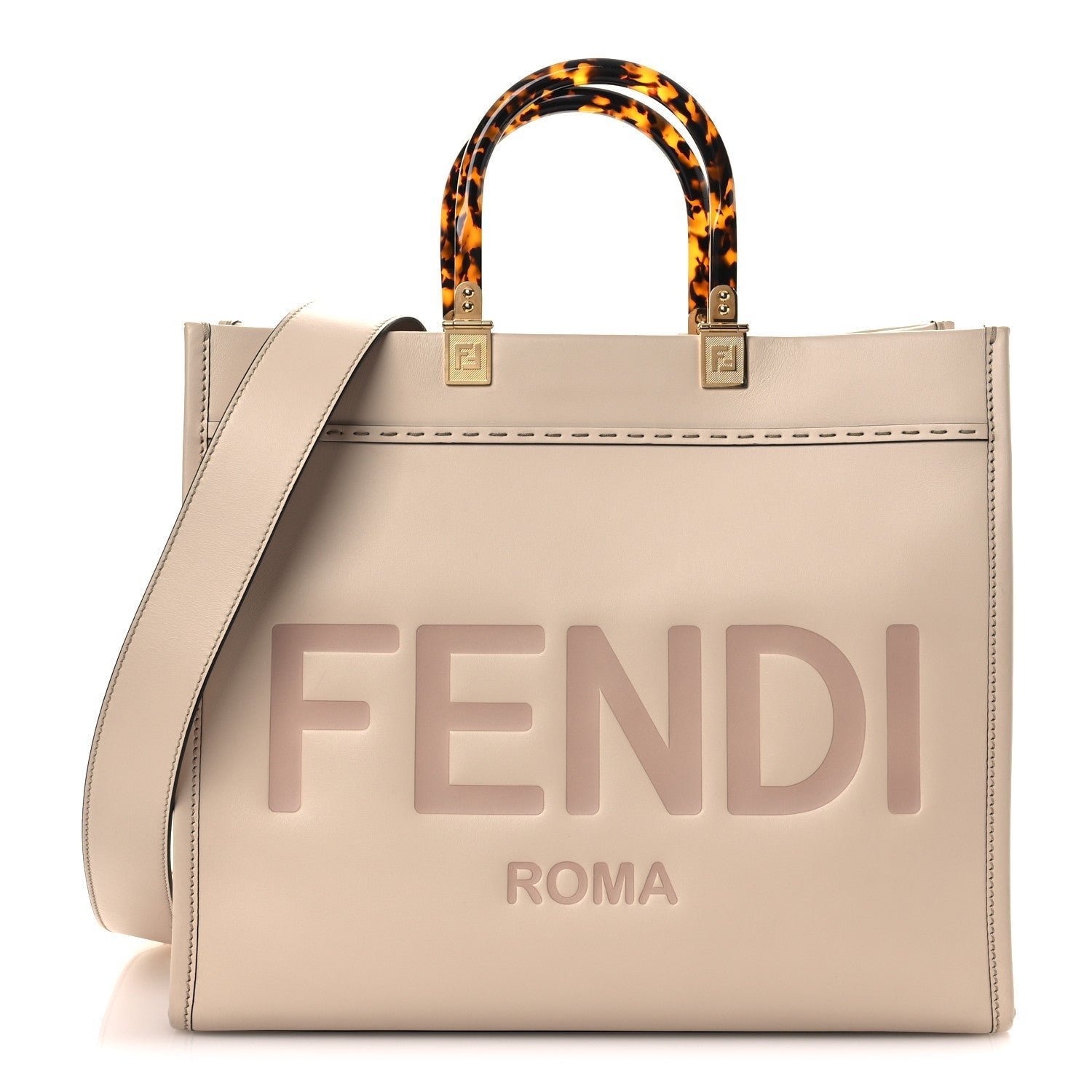 Fendi Vitello King Plexiglass Logo Embossed Medium Fendi Sunshine Shopper Tote