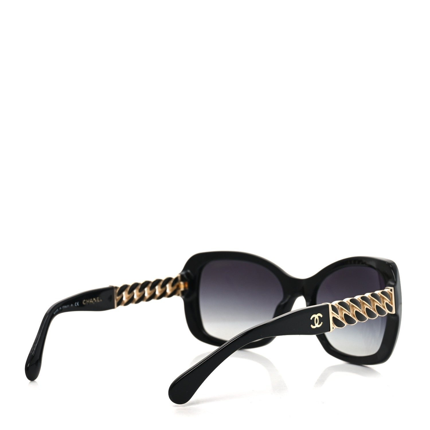 Acetate Metal Chain Square Sunglasses 5305 Black - Image 4