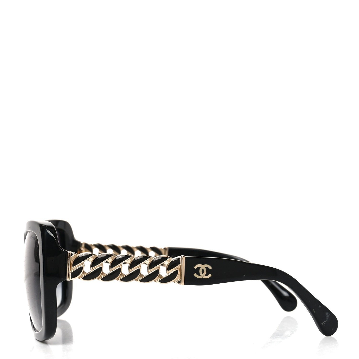 Acetate Metal Chain Square Sunglasses 5305 Black - Image 3