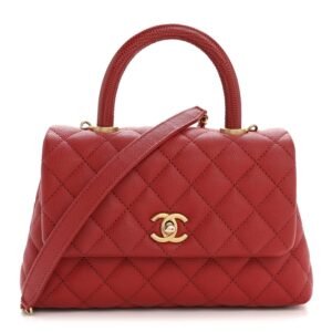 Caviar Lizard Embossed Quilted Mini Coco Handle Flap Red