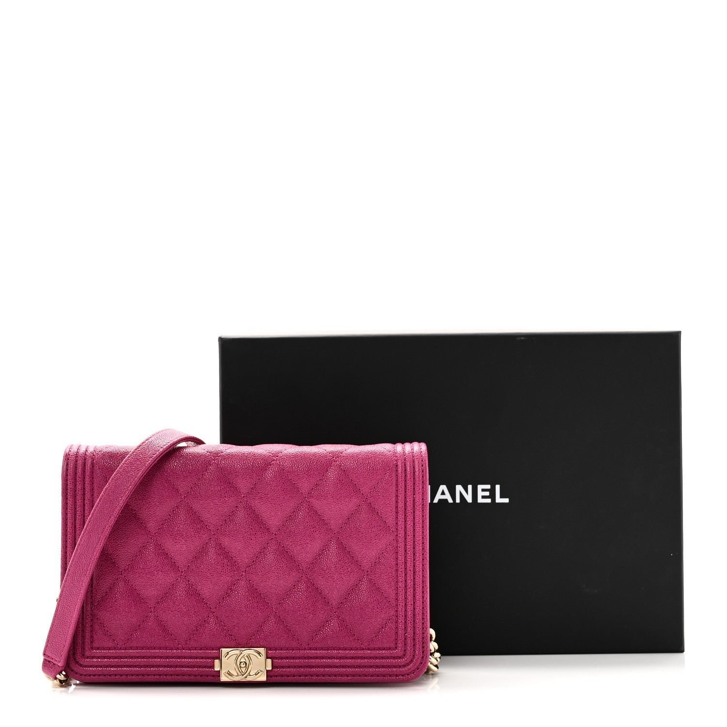 Caviar Quilted Boy Wallet On Chain WOC Fuchsia - Image 12