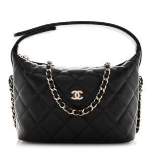 Caviar Quilted Hobo Clutch With Chain  Black