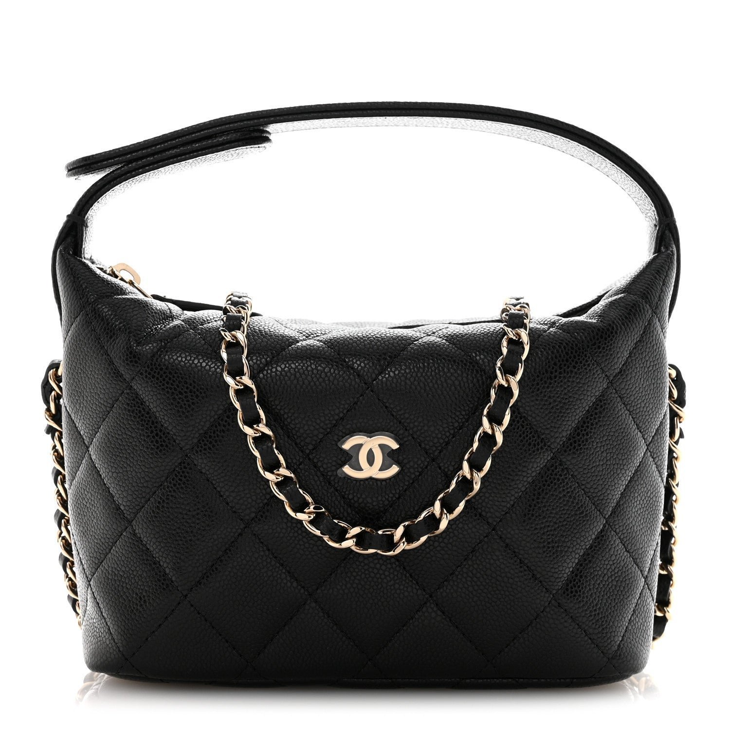 Caviar Quilted Hobo Clutch With Chain Black