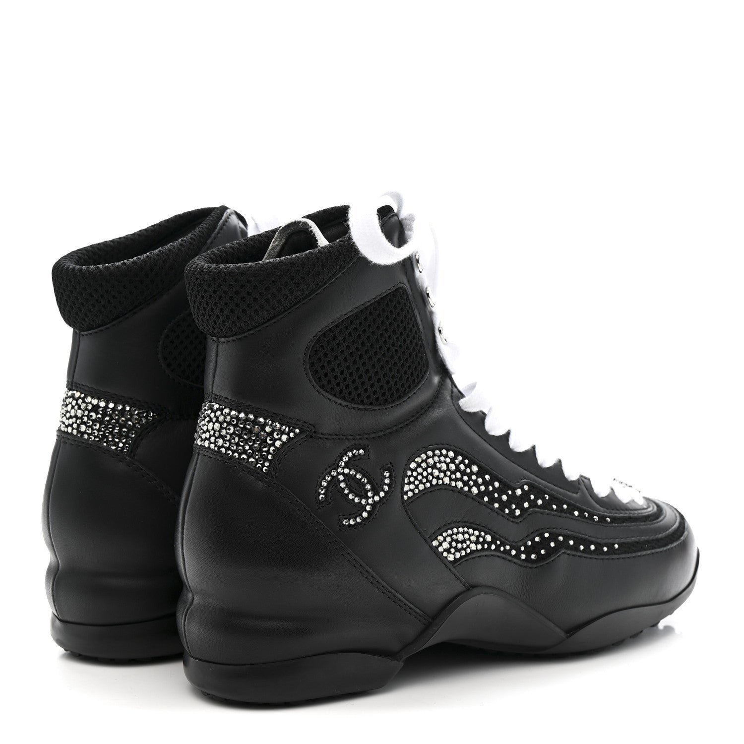 Calfskin Mesh Strass Womens CC Sneakers 37 Black Silver - Image 5