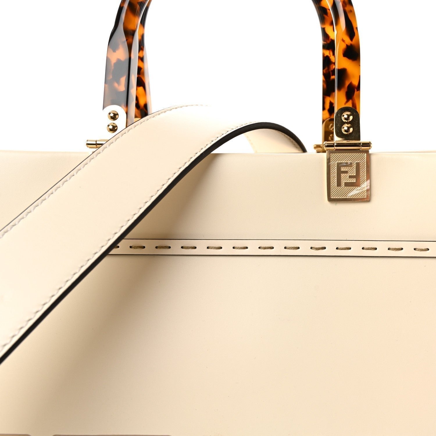 Fendi Vitello King Plexiglass Logo Embossed Medium Fendi Sunshine Shopper Tote - Image 7