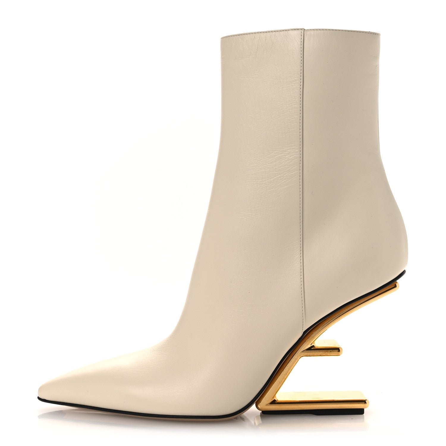 Fendi First Booties White Nappa Leather & Gold F-Heel