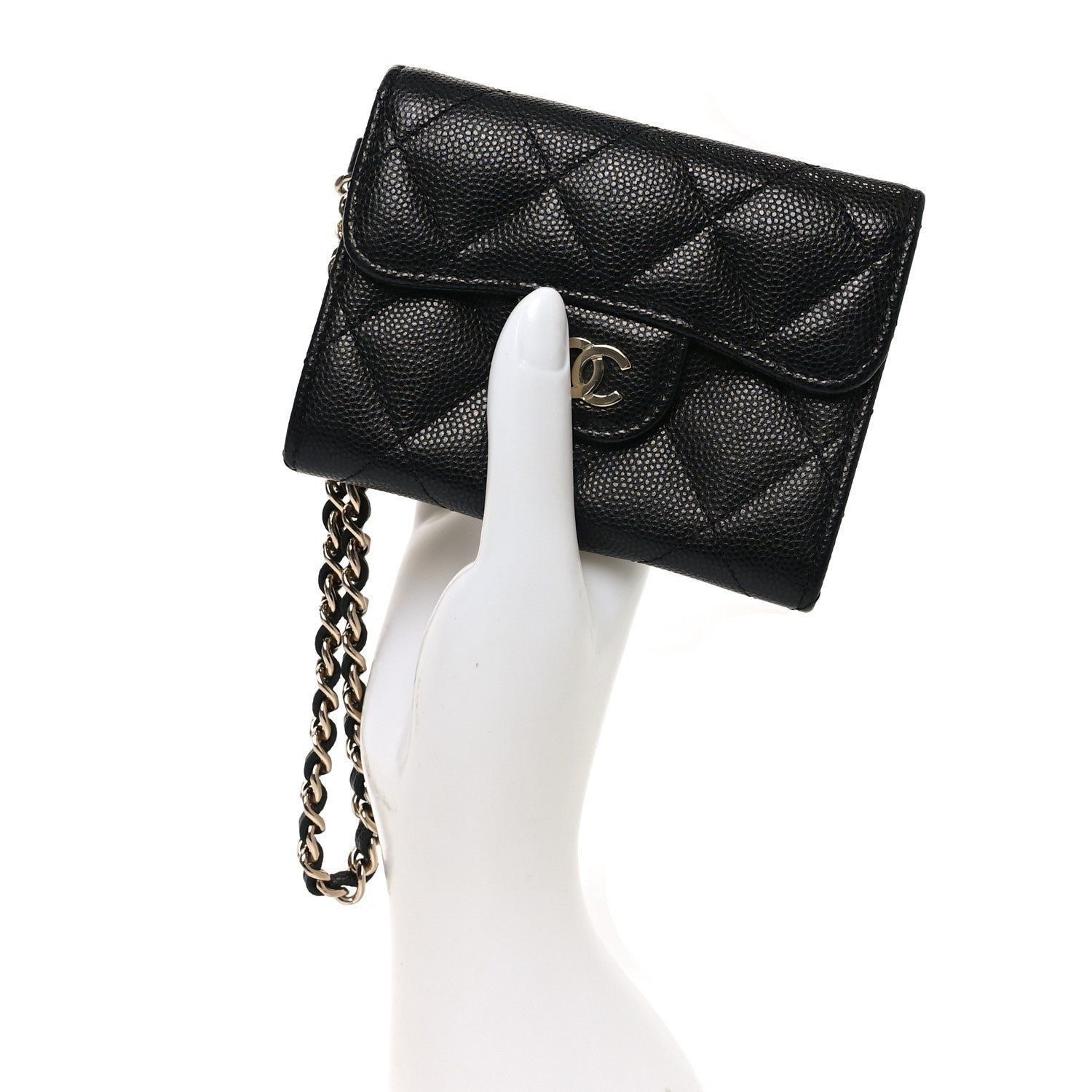 Caviar Quilted Flap Card Holder Chain Wristlet Black - Image 2