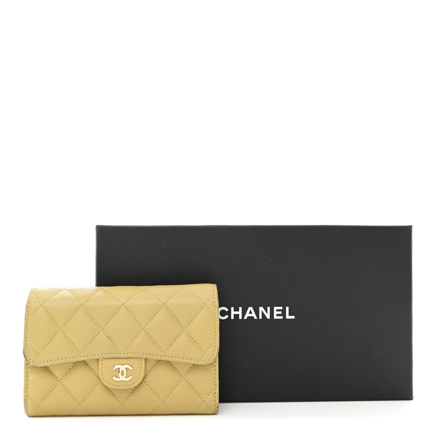 Caviar Quilted Medium Flap Wallet Beige - Image 9