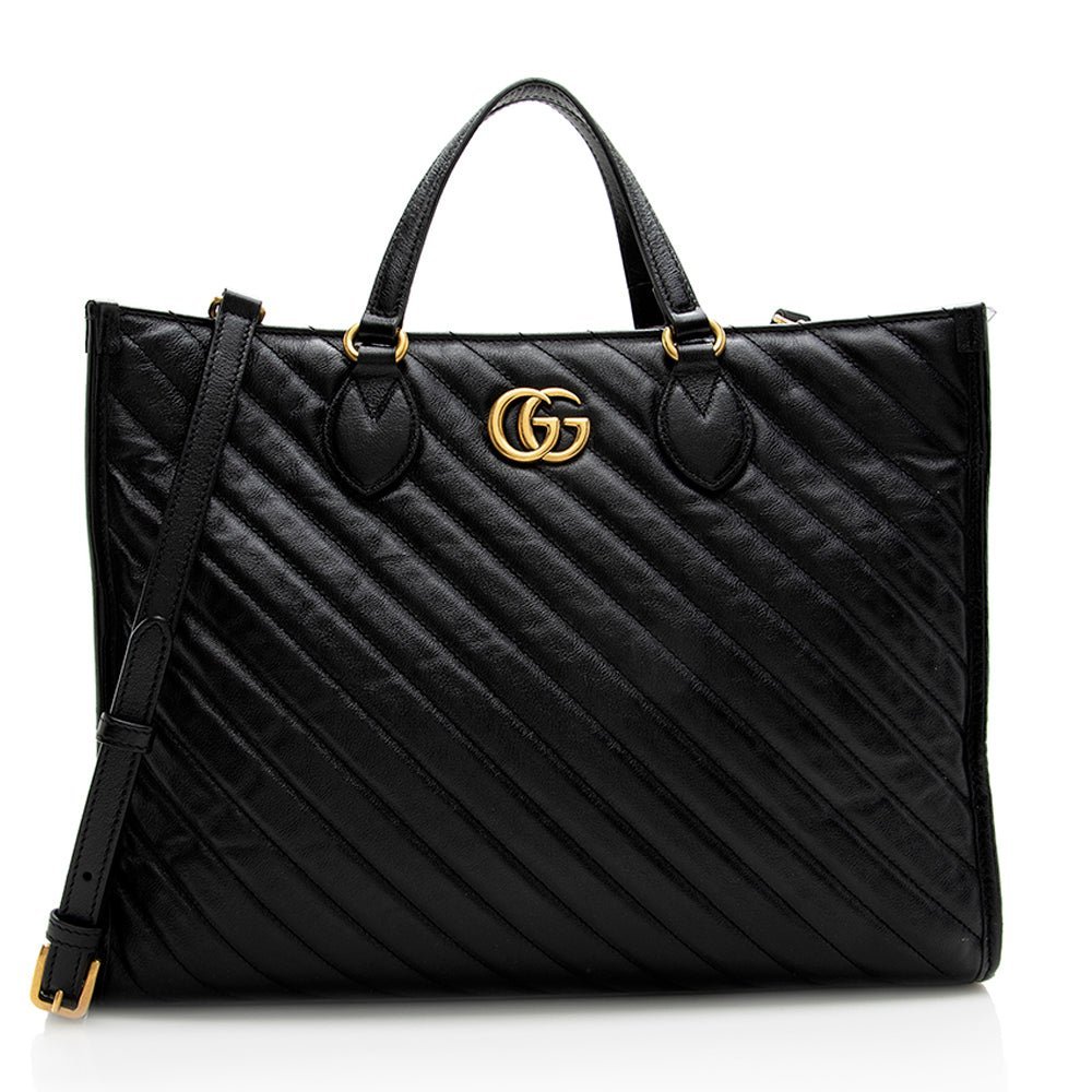 Gucci Diagonal Matelasse Leather GG Marmont Tote