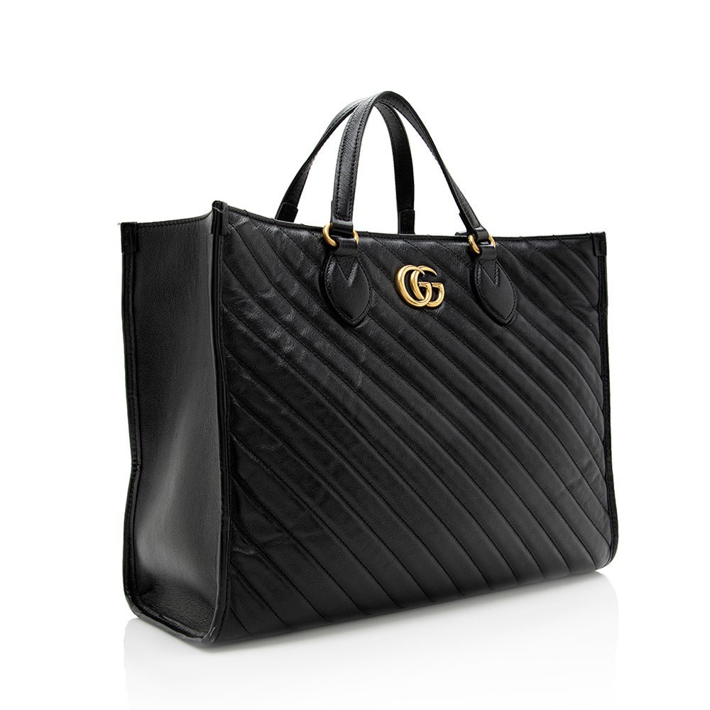 Gucci Diagonal Matelasse Leather GG Marmont Tote - Image 2