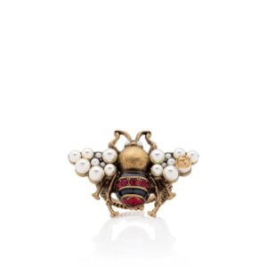 Gucci Faux Pearl & Crystal Bee Ring - Size 8 1/2