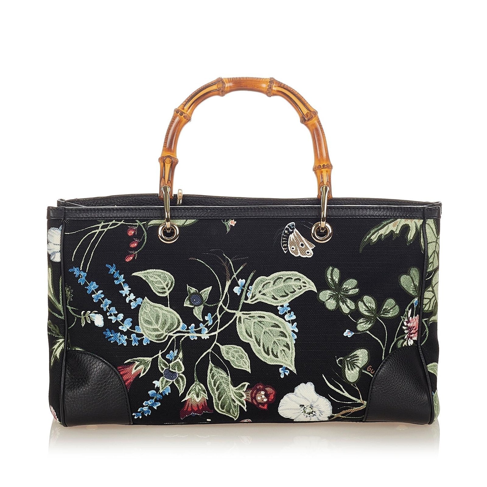Gucci Flora Knight Bamboo Shopper Canvas Satchel - Image 3