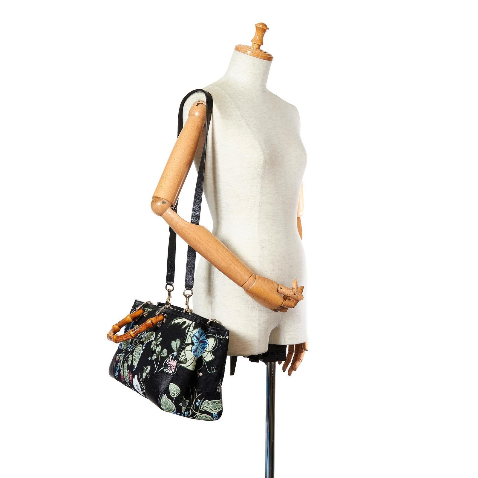 Gucci Flora Knight Bamboo Shopper Canvas Satchel - Image 5