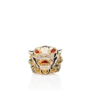 Gucci Gold Crystal Embellished Tiger Head Ring