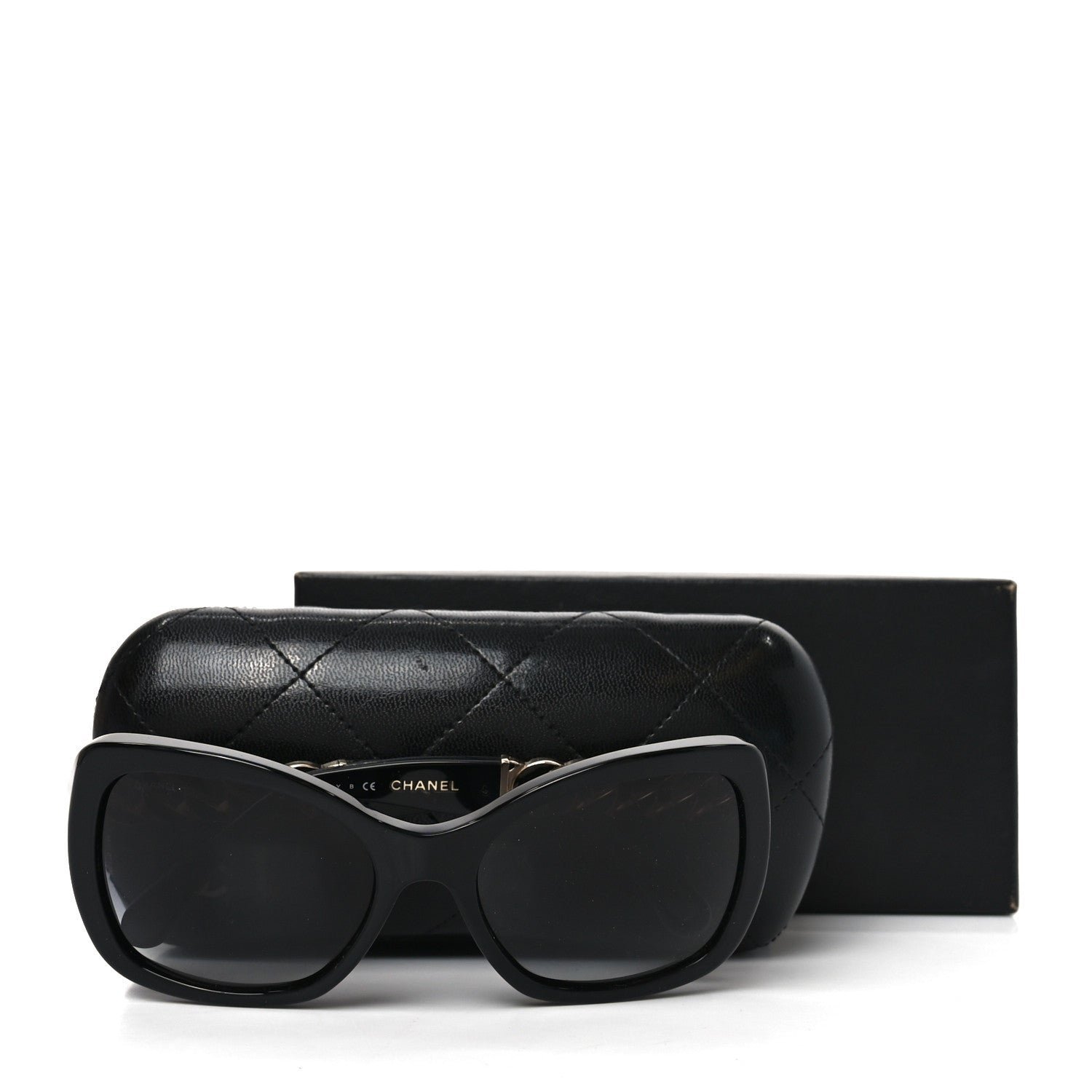 Acetate Metal Chain Square Sunglasses 5305 Black - Image 7