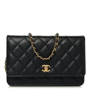 Caviar Quilted CC Turnlock Wallet On Chain WOC Black