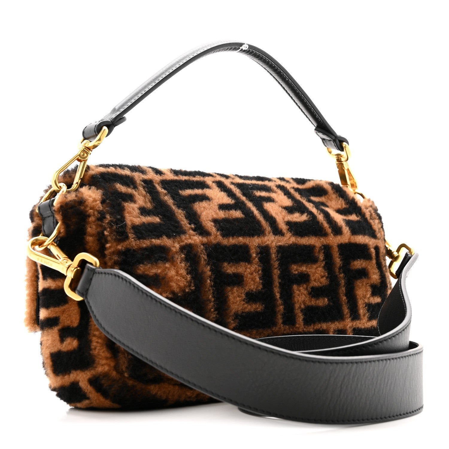 Baguette Tobacco Black Shearling & Leather Bag