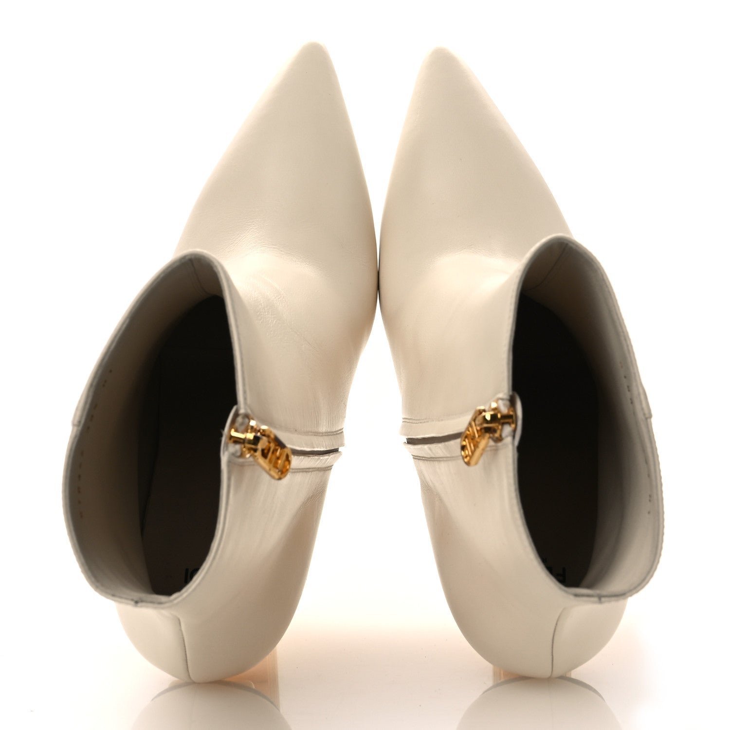 Fendi First Booties White Nappa Leather & Gold F-Heel - Image 2