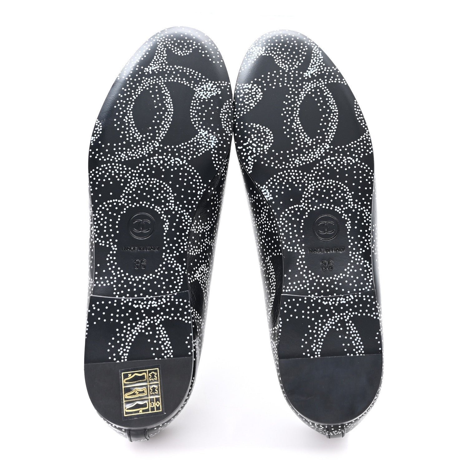 Calfskin Camellia Printed Cap Toe Ballerina Flats 36 Black White - Image 6