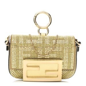 Fendi Crystal Vitello Laminato Nano Maxi Buckle Baguette Charm