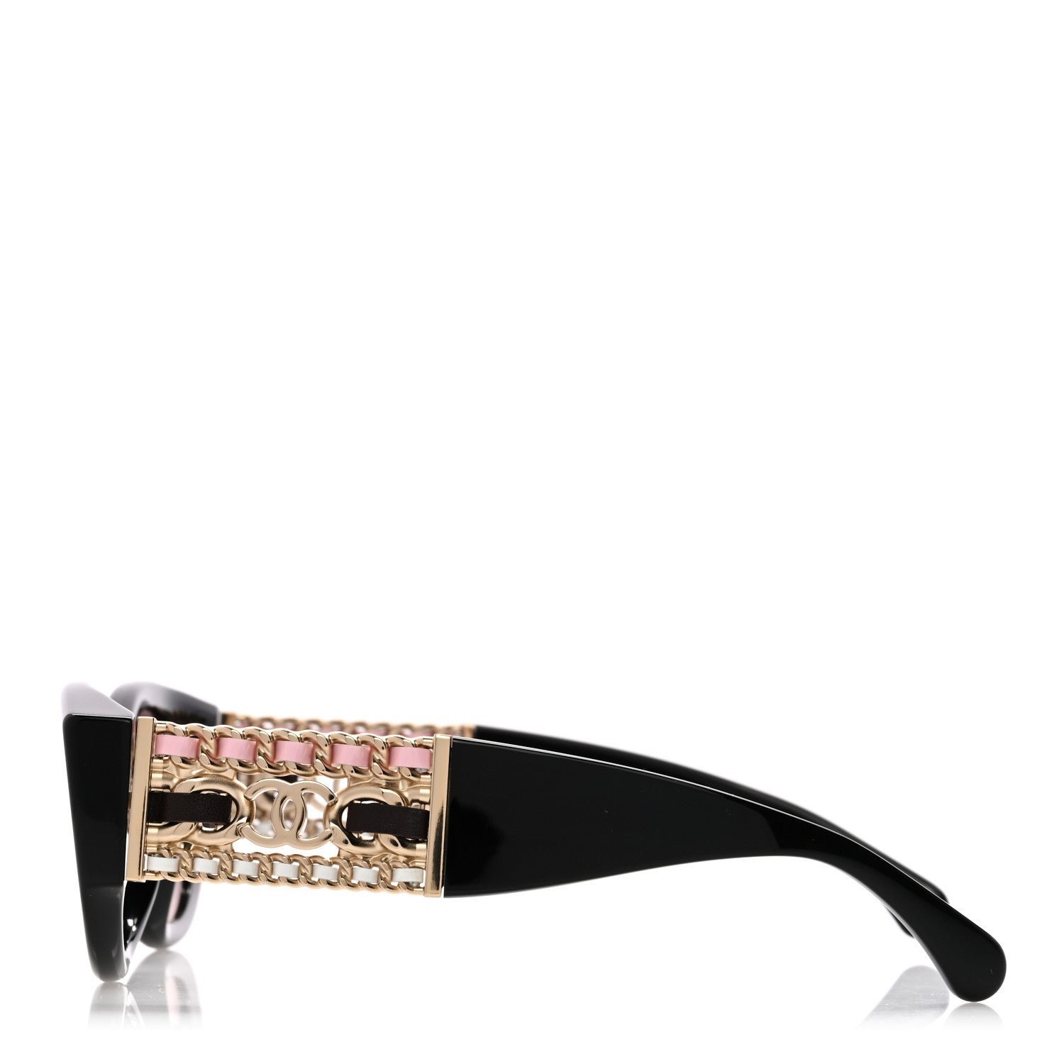 Acetate Calfskin Chain CC Sunglasses 5536-Q-A Black - Image 3