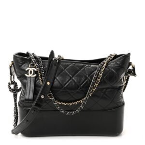 Aged Calfskin Quilted Medium Gabrielle Hobo Black