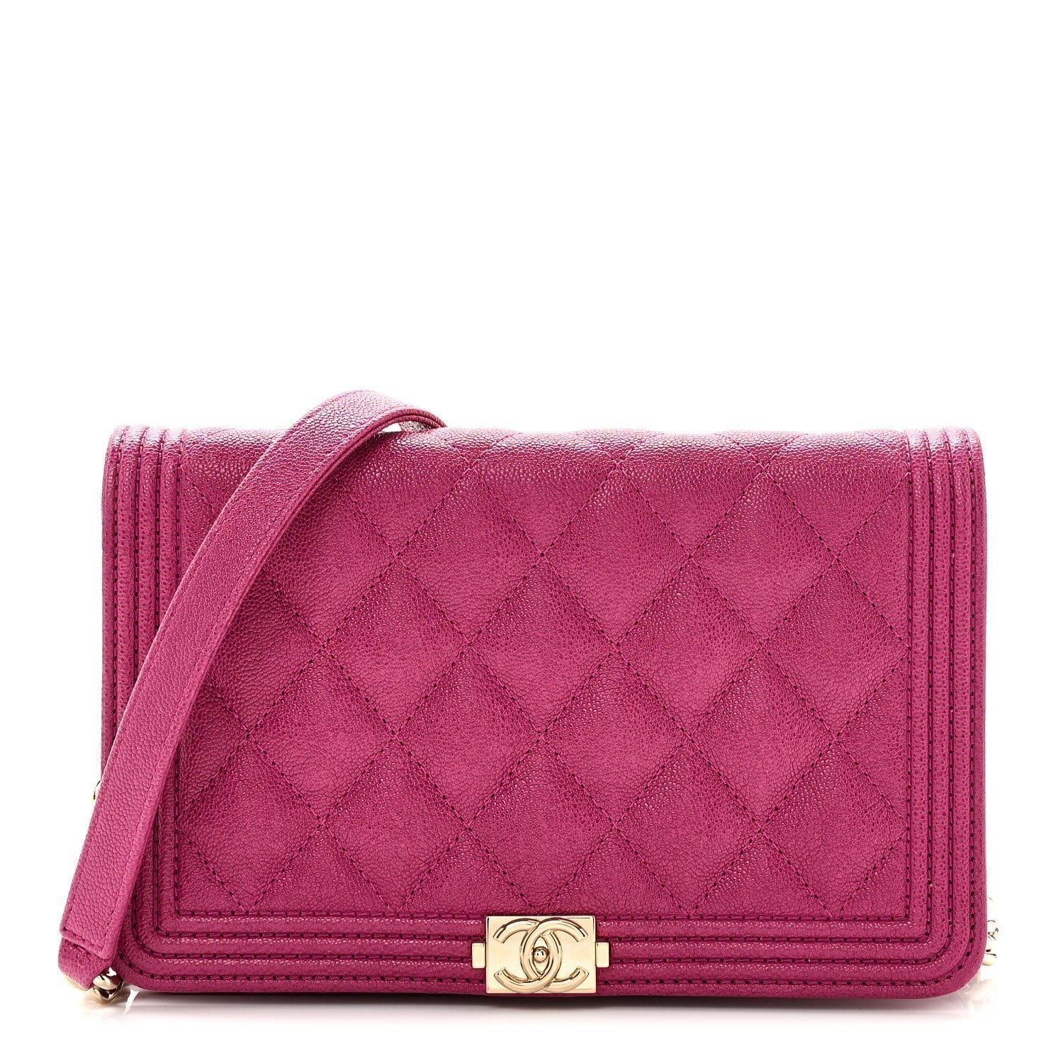 Caviar Quilted Boy Wallet On Chain WOC Fuchsia