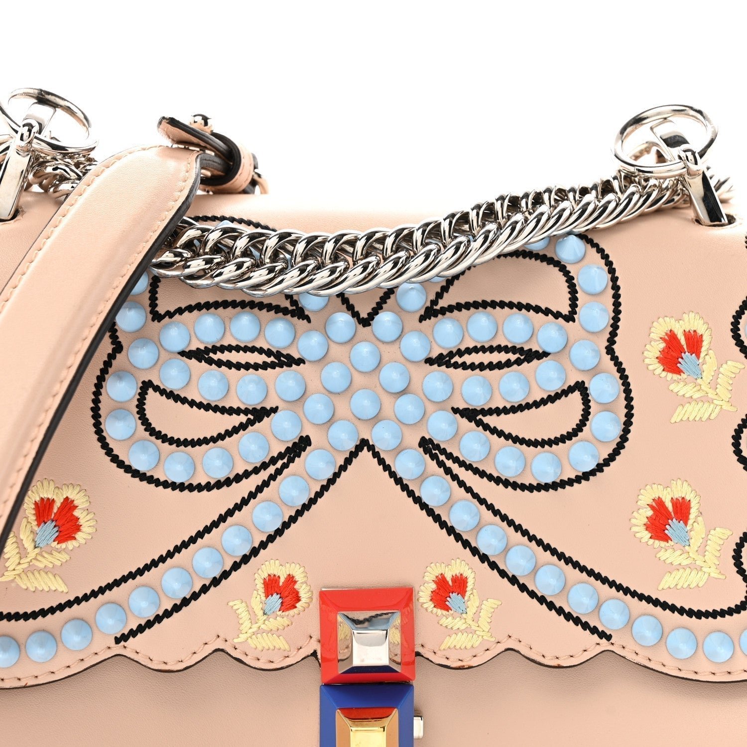 Fendi Vitello Liberty Scalloped Studded Flowers and Bows Small Kan I Shoulder Bag - Image 9