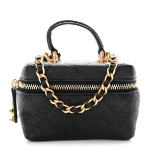 Caviar Quilted Mini Top Handle Vanity With Chain Black