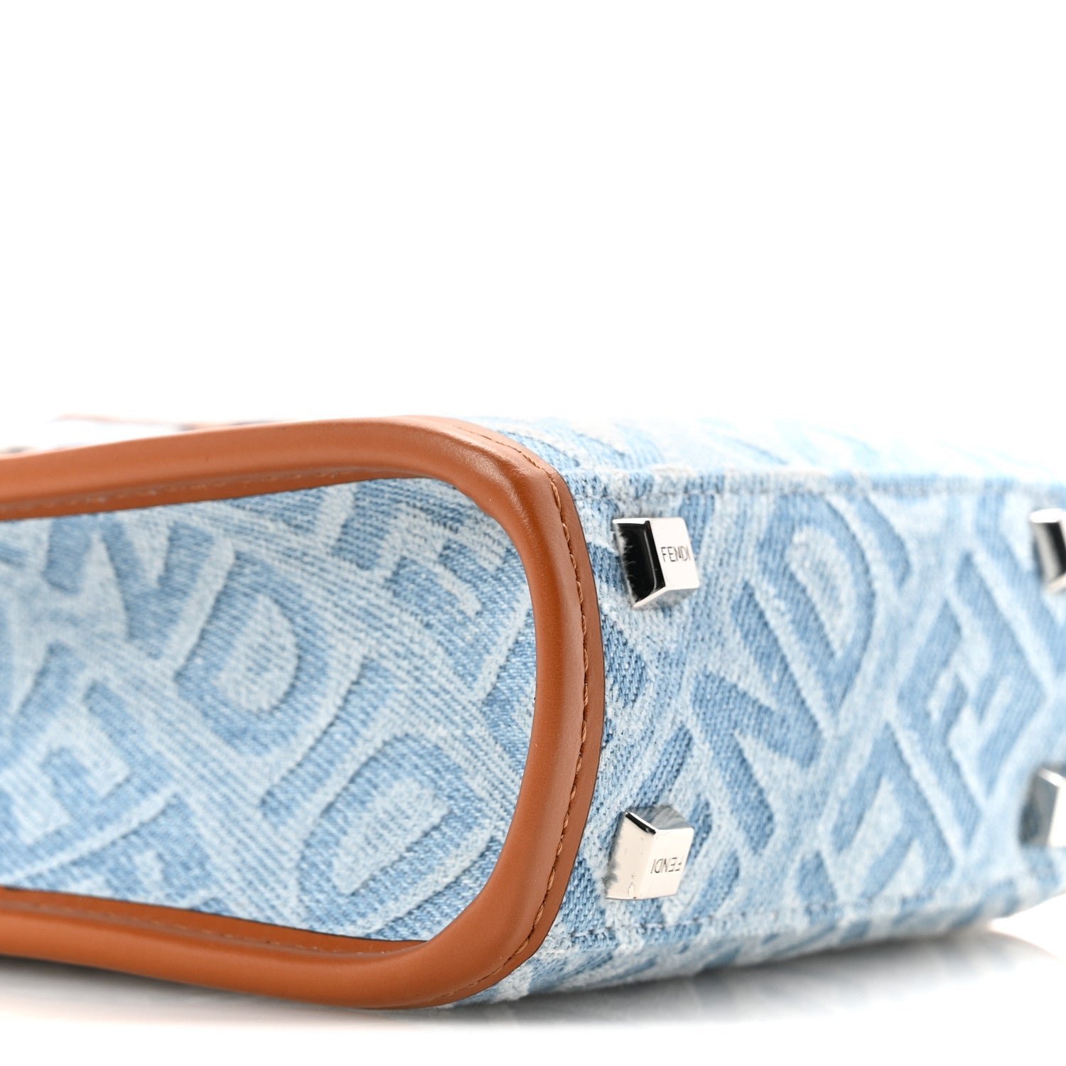 Fendi Denim Vitello King FF Embroidered Plexiglass Mini Sunshine Shopper Tote - Image 9