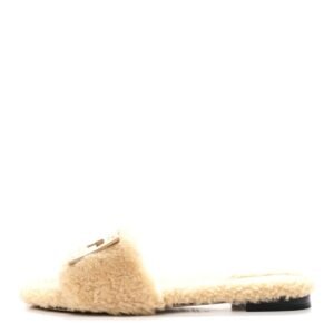 Fendi Baguette Slide Sandals Beige Naturale Shearling Slides