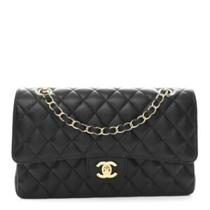 Caviar Quilted Medium Double Flap Black