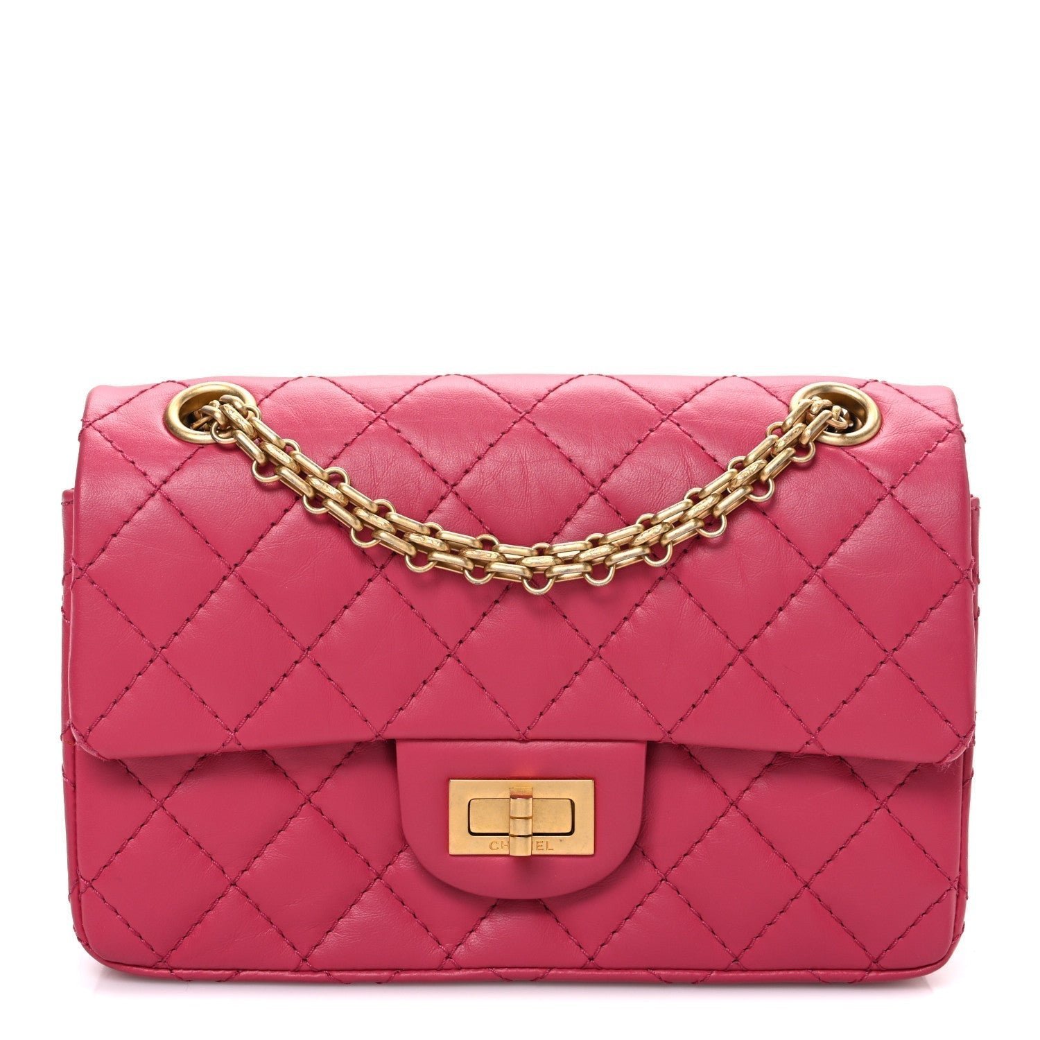 Aged Calfskin Quilted 2.55 Reissue Mini Flap Fuchsia