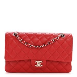 Caviar Quilted Medium Double Flap Red