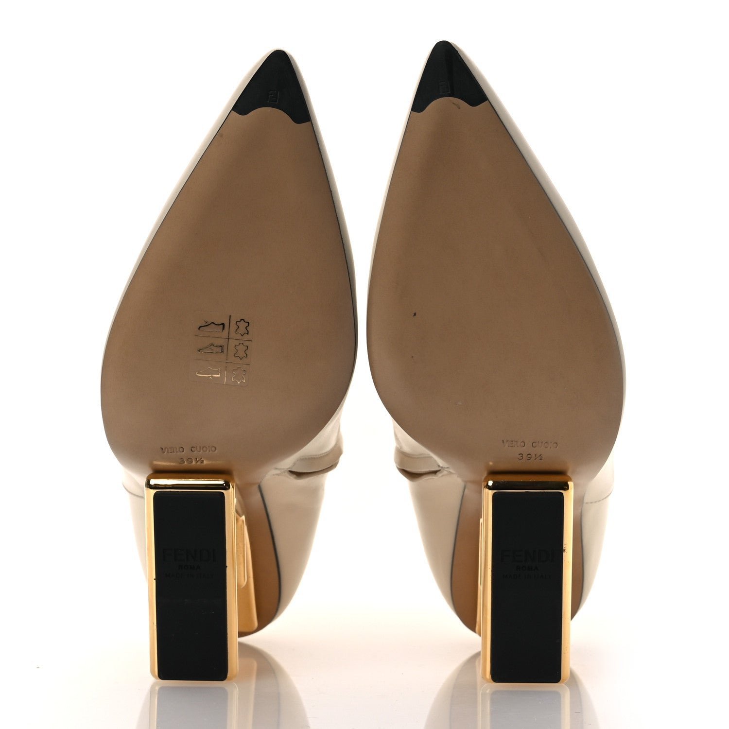 Fendi First Booties White Nappa Leather & Gold F-Heel - Image 7