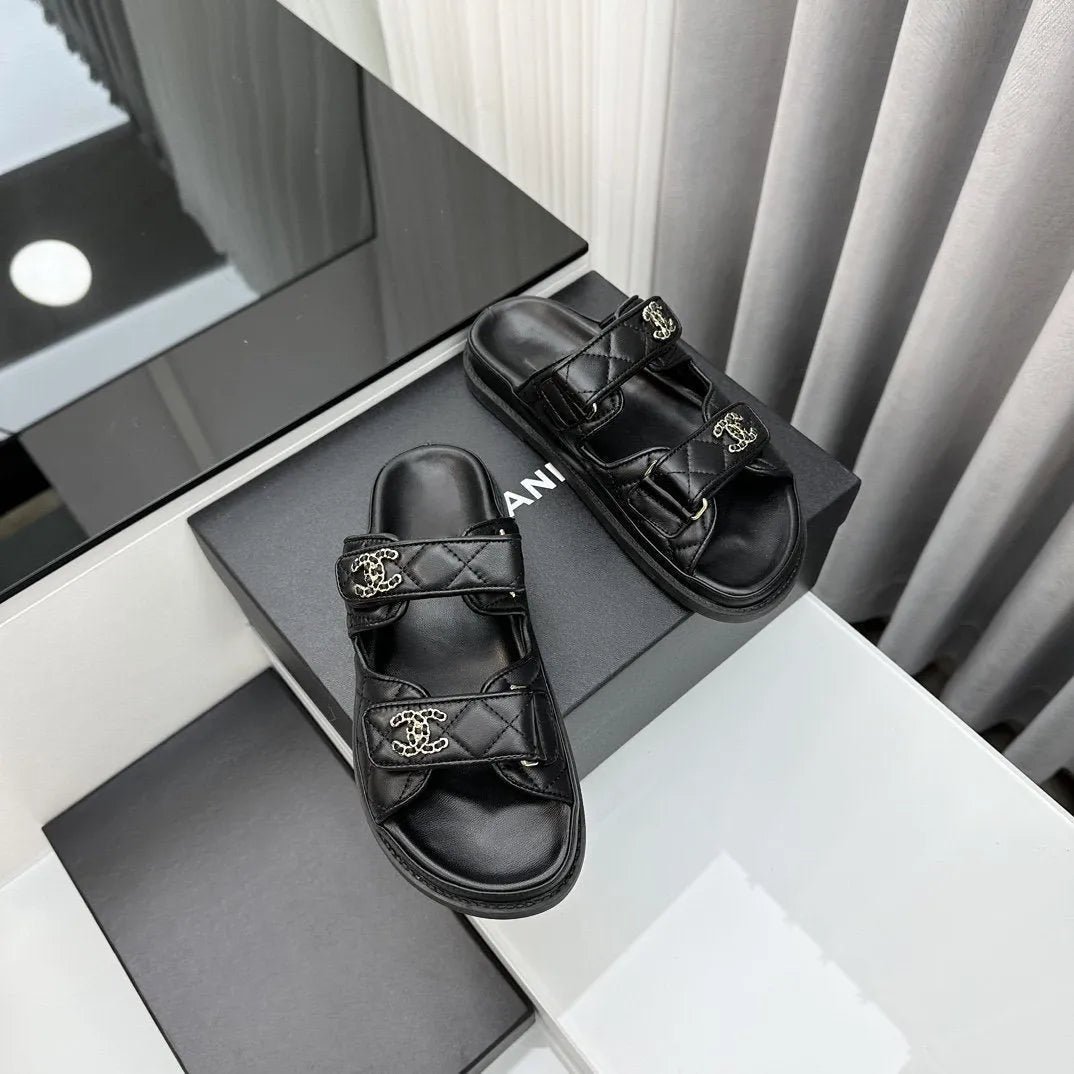dad sandals black lambskin mules - Image 2