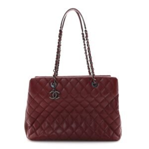 Caviar Quilted City Shopping Tote Dark Red