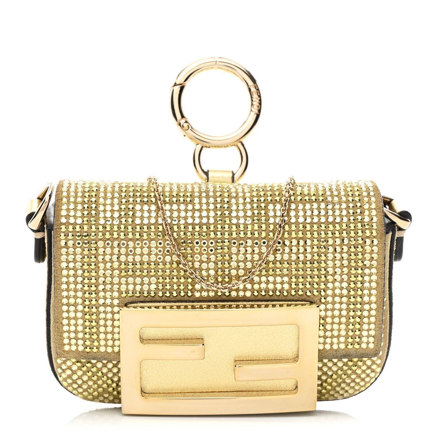 Fendi Crystal Vitello Laminato Nano Maxi Buckle Baguette Charm - Image 7