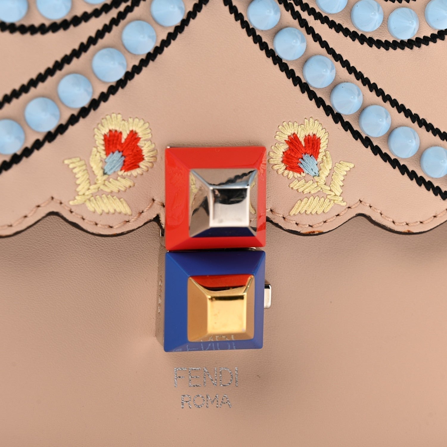 Fendi Vitello Liberty Scalloped Studded Flowers and Bows Small Kan I Shoulder Bag - Image 15