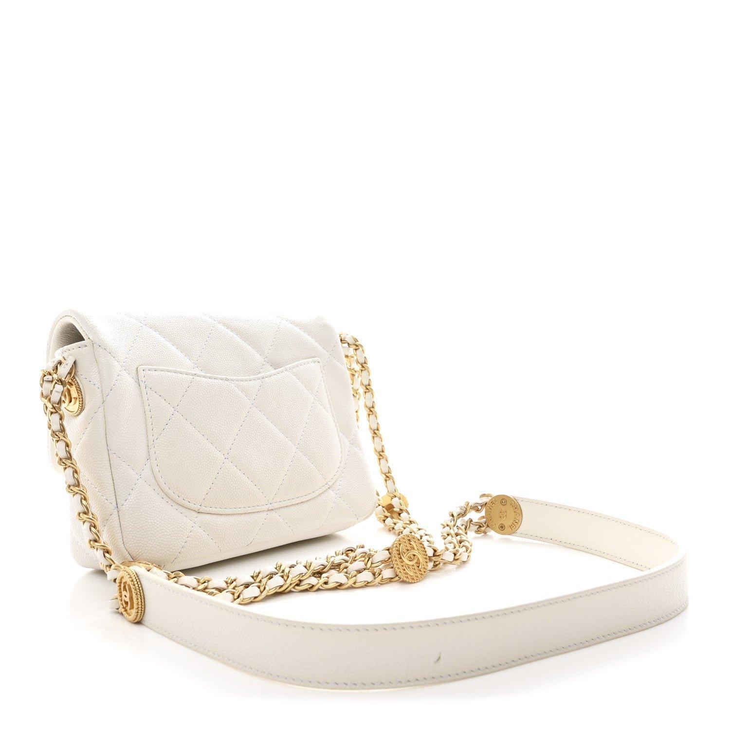 Caviar Quilted Mini Twist Your Buttons Flap White - Image 3