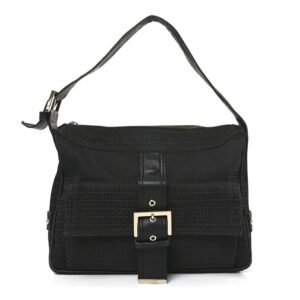 Baguette Black Zucca Canvas Bag with Leather Trim