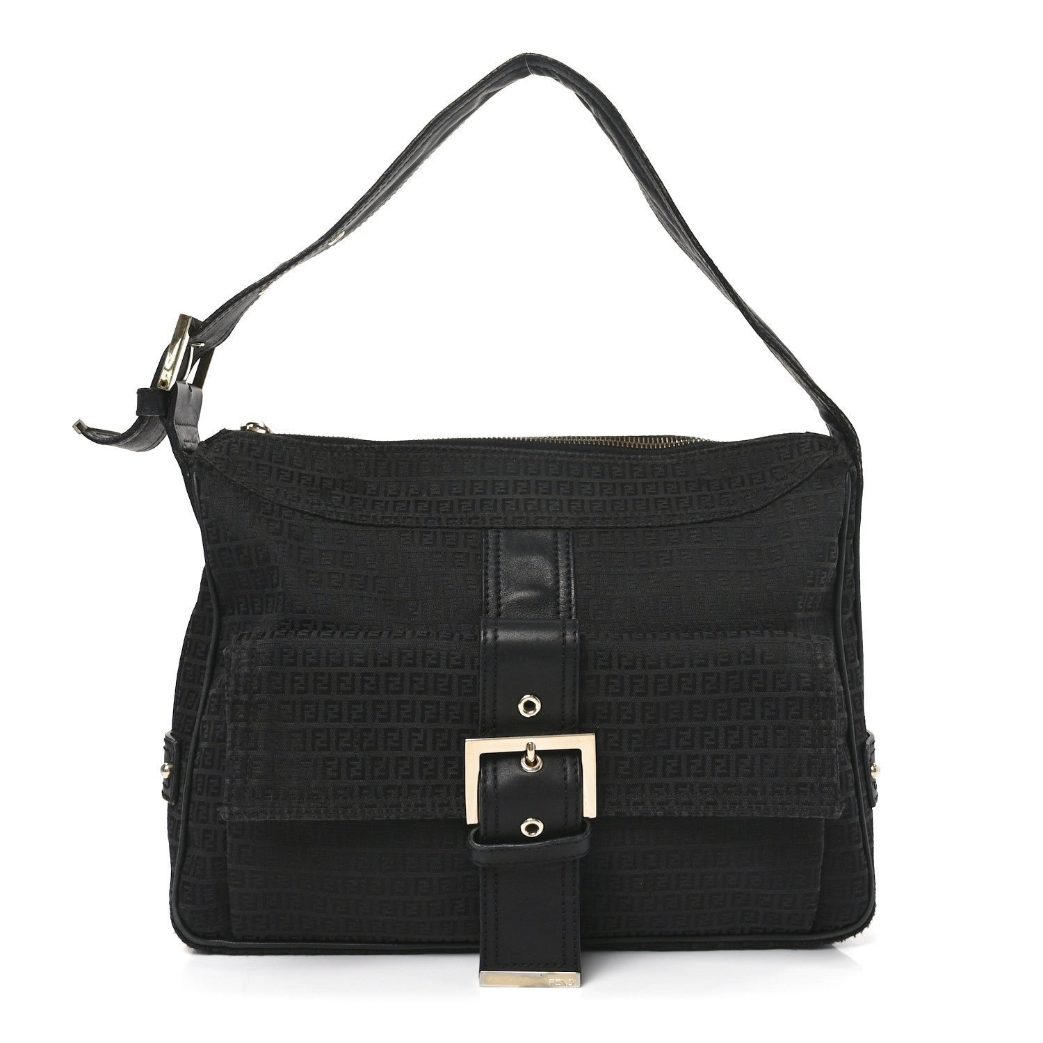 Baguette Black Zucca Canvas Bag with Leather Trim